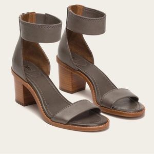 Frye Brielle Back Zip Open Toe Ankle Strap Grey Sandal